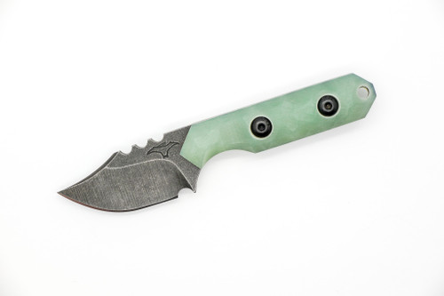Tactical Pterodactyl Knives - Mini Bowie - 1.75" Magnacut Fixed Blade W/ Jade G-10 Handle & Woodland Camo Kydex Sheath