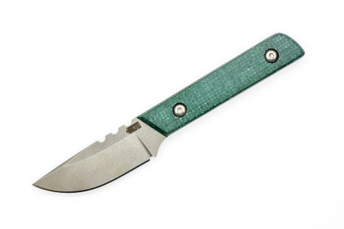 Bald Man Knife & Tool - Thicker Clipper - 2.25" Magnacut Fixed Blade W/ Forest Green Burlap Handle & Tan Kydex Sheath