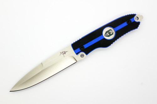 Hoffner Knives: Hand Spear - 5" Silver 440C Stainless Steel Fixed Blade Knife - Thin Blue Line G10 Handle
