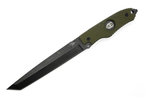 Hoffner Knives: The Beast - 7" Black 440C Stainless Steel Fixed Blade Knife - Flatline Olive G-10 Grips