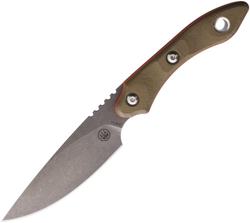 Baretta - White Cloud Point Knife - 4" 1095HC Steel Fixed Blade W/ OD Green G-10 & Orange Liners Handle