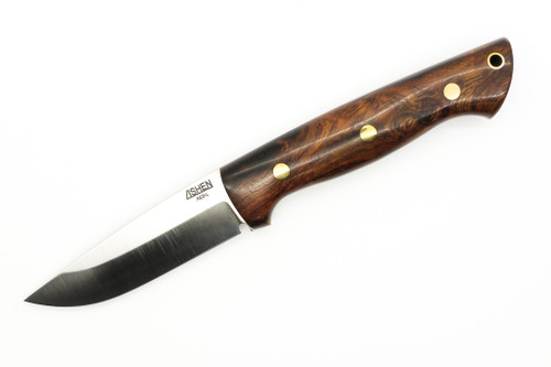 Lishen Knives - Dakota - 3.75" AEB-L Saber Grind Fixed Blade W/ Desert Ironwood W/ Brass Pins Handle - 1