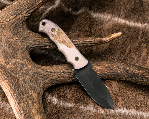 Half Face Blades - Disaster Cub - CO Elk Antler, Brass Mosaic Pins, Brass Lanyard Pin, Smooth Grip