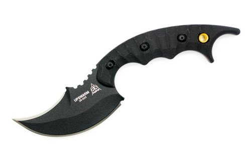 TOPS Knives - Upswarm - Double Edge - Black Traction Coated 1095 Steel Fixed Blade -Black Canvas Micarta Handle
