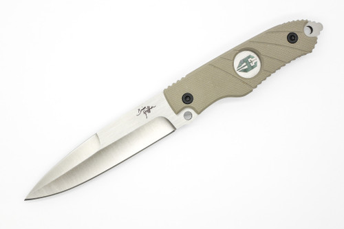 Hoffner Knives: Hand Spear - 5" Silver 440C Stainless Steel Fixed Blade Knife - Khaki G10 Handle