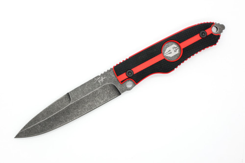 Hoffner Knives: Hand Spear - 5" Black 440C Stainless Steel Fixed Blade Knife - Thin Red Line G10 Handle