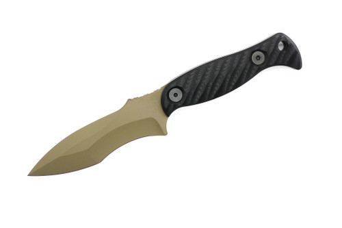 Half Face Blades - Extremis MK1 - Black G10, FDE Cerakote, Allen Bolts, Hollow Lanyard Hole, Textured Grip