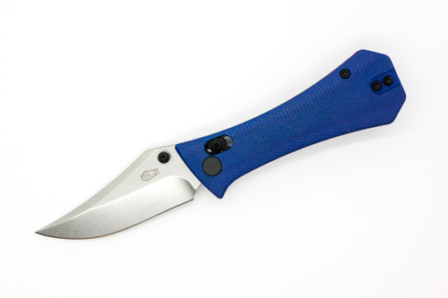 Aux Mfg - Pocket Bowie Crossbar - 2.77" 14c28n Steel Folding Blade w/ Blue Micarta & Red Insert Handles