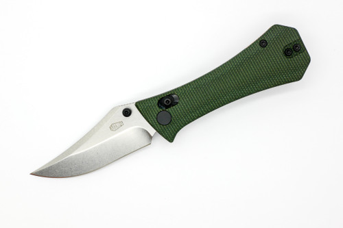 Aux Mfg - Pocket Bowie Crossbar - 2.77" 14c28n Steel Folding Blade w/ Green Micarta & Orange Insert Handles
