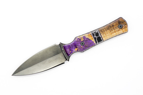 Lex Rex Customs - Sgian Dubh - 3" 1084 Steel Fixed Dagger W/ Stabilized Wood W/ Purple, Black, & White Accents Handle 