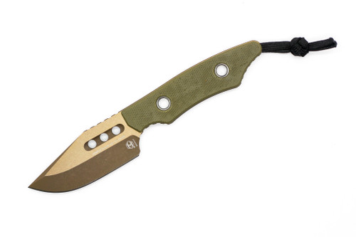 Heretic Knives - Kobold - Fixed Blade - 2.5" Bronze Magnacut Steel Bowie Blade W/ OD Green G10 Handle