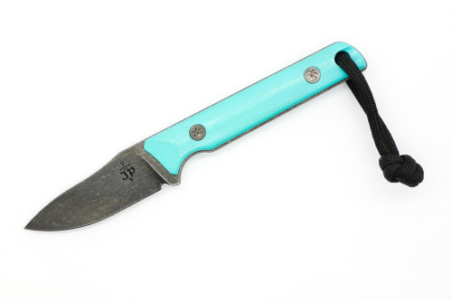 JP Bladesmithing - Fang EDC- 2.25" AEB-L Fixed Blade W/ Turquoise G-10 Handle & Black Leather Sheath