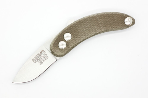 Woods Monkey Banana Peel by L.T. Wright - Drop Point - Flat - A2 - 1/4" Green Canvas Micarta Handle