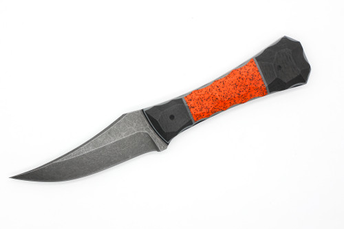 Aux Mfg & TKC Collab - Pocket Bowie XL - 4" Stonewash S35VN Stainless Steel Blade w/ Carbon Fiber & Orange Grip-X Handles
