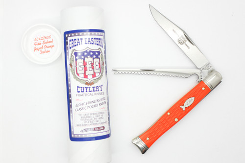 Great Eastern Cutlery Steel Fish Knife Fish School #63 - 2 Blade - Jigged Orange Delrin