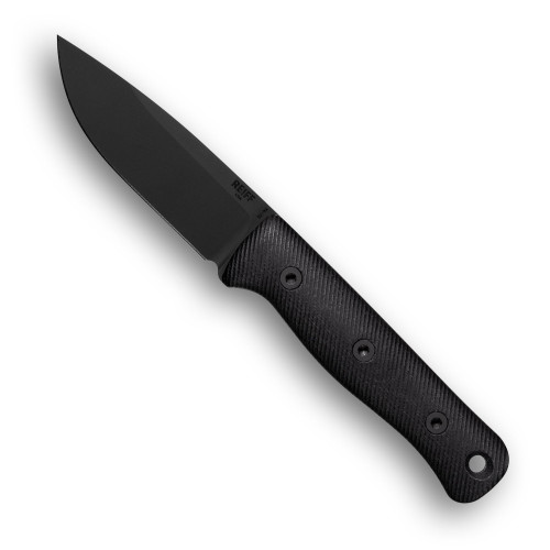 Reiff Knives: F4 Bushcraft - Fixed Blade - CPM 3V - Saber - Black DLC - Black Canvas Micarta Handles - Black Kydex Sheath
