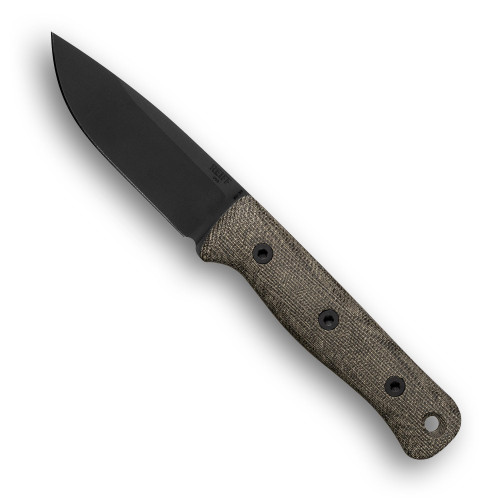 Reiff Knives: F4 Bushcraft - Fixed Blade - CPM 3V - Saber - Black DLC - Green Canvas Micarta Handles - Black Kydex Sheath