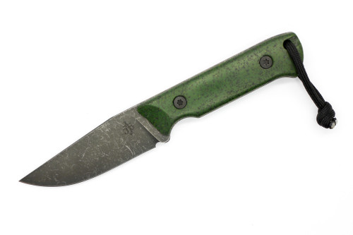 JP Bladesmithing - Pocket Bowie - 3.6" AEB-L Fixed Blade W/ OD Green Grip-X Handle & Black Leather Sheath