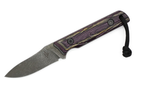 JP Bladesmithing - Fang XL - 3.125" AEB-L Fixed Blade W/ Purple Haze Dymalux Mirkwood Texture Handle & Purple Leather Sheath