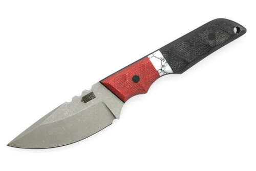 Bald Man Knife & Tool - Thick-A-Tross - 2.75" Magnacut Fixed Blade W/ Fire & Black Micarta W/ TruStone Segment Handle & Red Kydex Sheath