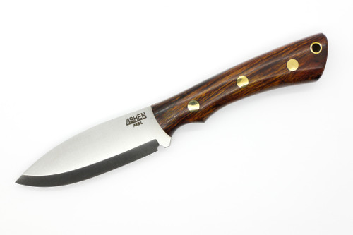 Lishen Knives - Little Canuck - 3.25" AEB-L Scandi Grind Fixed Blade W/ Desert Ironwood W/ Brass Pins Handle - 1