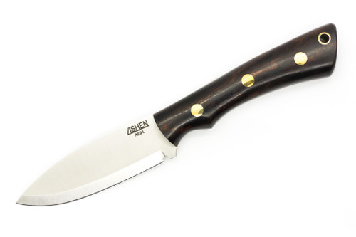 Lishen Knives - Little Canuck - 3.25" AEB-L Scandi Grind Fixed Blade W/ Desert Ironwood W/ Brass Pins Handle - 1