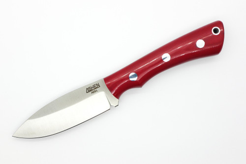 Lishen Knives - Little Canuck - 3.25" AEB-L Saber Grind Fixed Blade W/ Ruby Linen Micarta W/ Black Liners & Aluminum Pins Handle