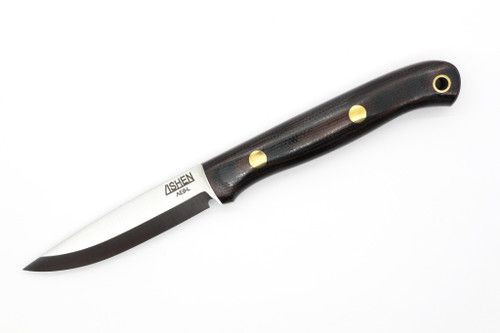 Lishen Knives - Little Fowl - 2.8" AEB-L Scandi Grind Fixed Blade W/ Brown & Black Canvas Micarta Handle