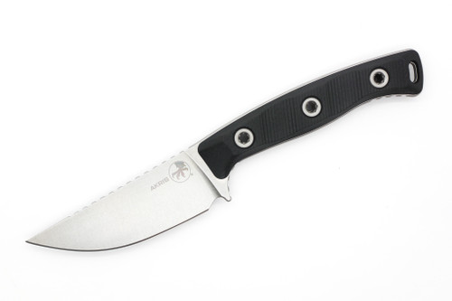 Microtech - Akris - 3.7" Stonewash M390MK Steel fixed Blade W/ Black G-10 Handle & Tan Kydex Sheath