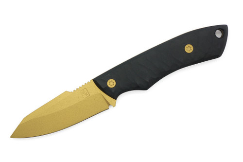 Maximus Knives - Mamba Hybrid - 3" 80crv2 Gold Cerakote Fixed Blade W/ Textured Black G-10 W/ Black Topographic Kydex Sheath