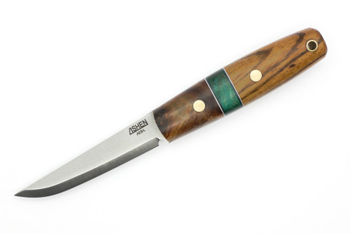Lishen Knives - Udskaerer - 3.5" AEB-L Fixed Blade W/ Redwood Burl, Curly Maple, & Zebra Wood W/ Brass Pins Handle