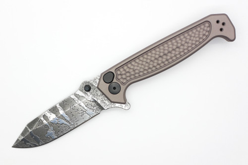 Half Face Blades - Disaster Folder - Polished Multilayered Acid Etched S45VN Blade, Anodized Grey Handle, Grey Nitride Frame, Dimpled Grip, Deep Carry Pocket Clip - 1