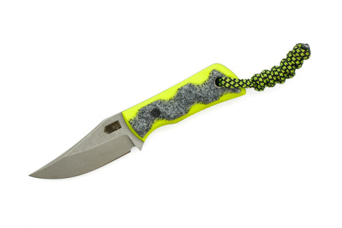 Bald Man Knife & Tool - L.P. 1 - 2.25" Magnacut Steel Fixed Blade W/ Hi-Vis & Silver Glitter Grip-X Handle & Carbon Fiber Kydex Sheath