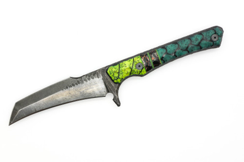 Lex Rex Customs - Midsize Shard - 3.5" 80crv2 Steel Fixed Knife W/ Green & Teal Grip-x W/ Black & Copper Tru-Stone Handle 