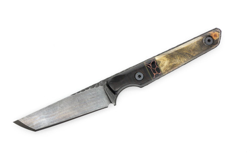 Lex Rex Customs - EDC Deathstick - 2.75" 80crv2 Steel Fixed Knife W/ Black Resin W/ Black & Copper Tru-Stone & Maple Burl Handle 