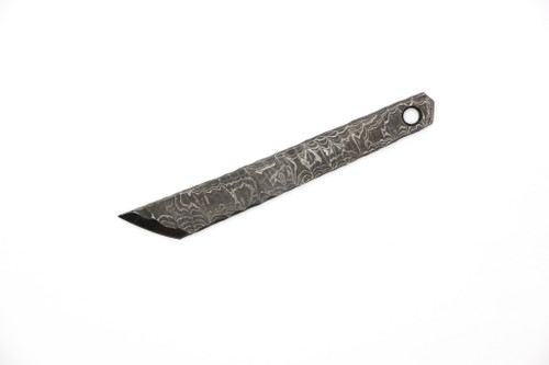 Lex Rex Customs - Large Damascus Kiridashi - 4" Damasacus Steel Skeletonized Fixed Knife W/ Black, Green, & Gold Kydex