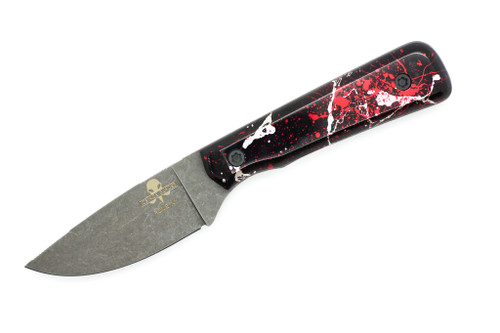 Ice Age Blades - JS1 - 3.2" Magnacut Steel Fixed Knife W/ Black/Red/White Paint Splatter 6061 Anodized Aluminum Handle 
