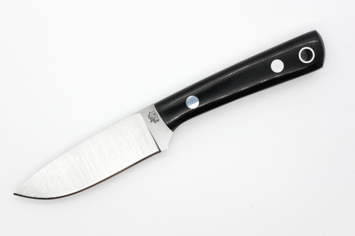 LT Wright Knives Small Pouter - AEB-L Steel - Flat Grind - Black Canvas W/ White Liners - Polished