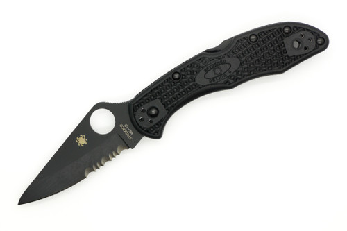 Spyderco Knives - Delica 4 Lightweight - 2.9" VG-10 Partially Serrated Steel Folding Pocket Knife w/ Textured Black FRN Handle