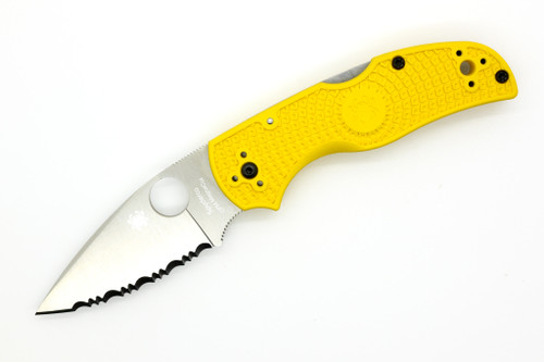 Spyderco Knives - Native 5 Lightweight - Salt Edition - 4" Magnacut Serrated Serrated Steel Folding Pocket Knife w/ Yellow Textured FRN Handle