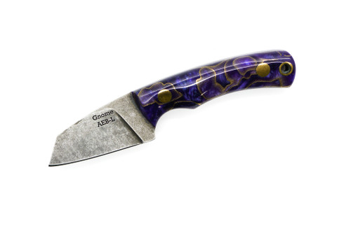 The Wizard Forge - Wharn-Gnome - 2" Black Stonewash AEB-L Fixed Blade W/ Purple & Brass Resin Handle and Black Kydex Sheath W/ Purple Straps