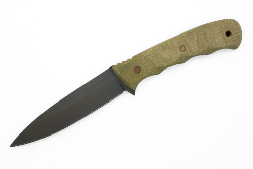 Dave Wenger Blades - Nimrod - 5" Magnacut Fixed Blade W/ Sculpted OD Green Micarta W/ Dark Tan Pins - Kydex Sheath
