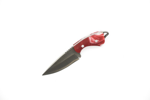 Toros Knife & Tool - Jellybean - 1.75" 4116 Steel Fixed Blade W/ Red & White Epoxy Handle & Brown Leather Sheath