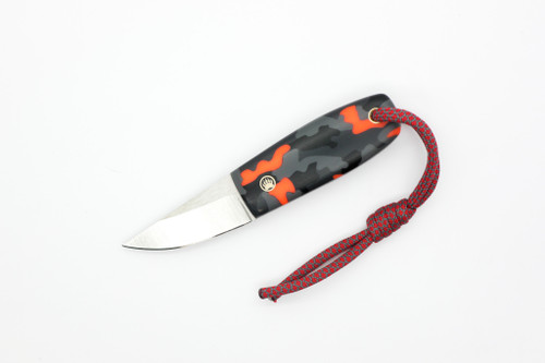 Toros Knife & Tool - Bear Claw - 2.1875" N690 Steel Fixed Blade W/ Black, White, & Orange Camo Epoxy & Brown Leather Sheath 