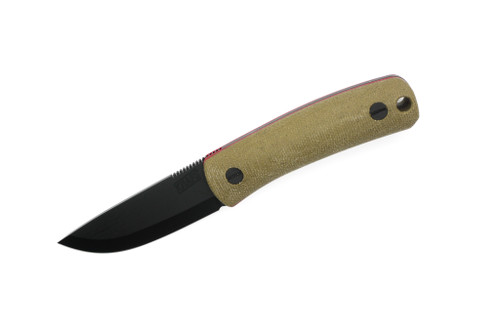 Knafs Knives - Lulu -2.95" Black Magnacut Steel Fixed Blade W/ Green Micarta Handle W/ Red Liners