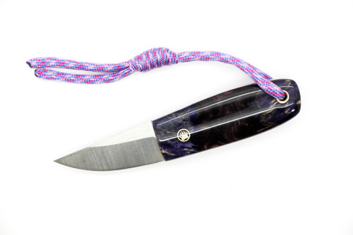 Toros Knife & Tool - Bear Claw - 2.1875" N690 Steel Fixed Blade W/ Purple Epoxy & Red Leather Sheath 