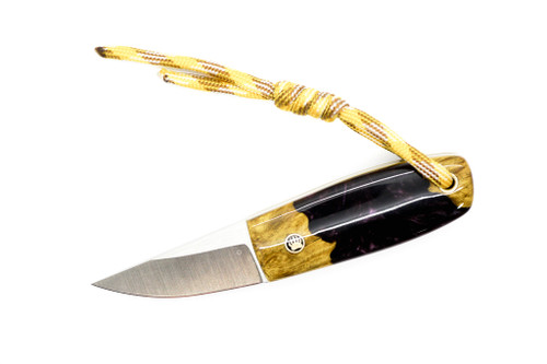 Toros Knife & Tool - Bear Claw - 2.1875" N690 Steel Fixed Blade W/ Purple & Yellow Epoxy & Green Leather Sheath 