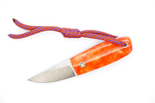 Toros Knife & Tool - Bear Claw - 2.1875" N690 Steel Fixed Blade W/ Orange Epoxy & Brown Leather Sheath 