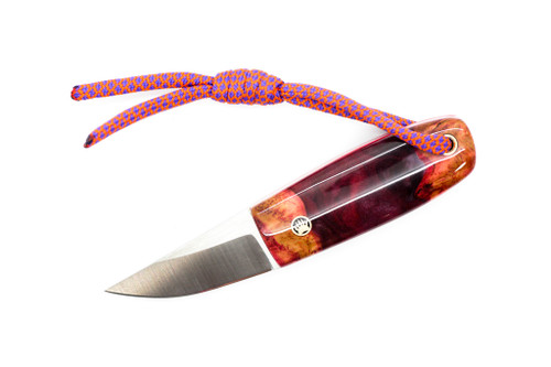 Toros Knife & Tool - Bear Claw - 2.1875" N690 Steel Fixed Blade W/ Red & Purple Epoxy & Red Leather Sheath 