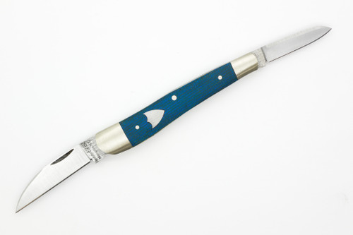 Upstate Cutlery Co. - Half Whittler - Blue Canvas Micarta W/ Shield - 1095 Steel - 2 Blade